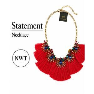 Statement Fringe Necklace Red Tassel Rhinestone Bib Necklace NWT g by Gennaro